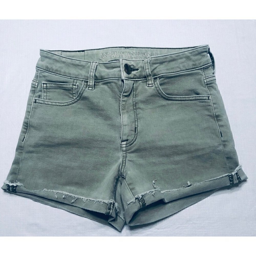 American Eagle Womens Size 2 Gray High Rise Shortie Jean Shorts Stretch Boho